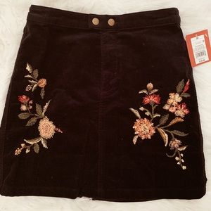 Navy Floral Embroidered Skirt